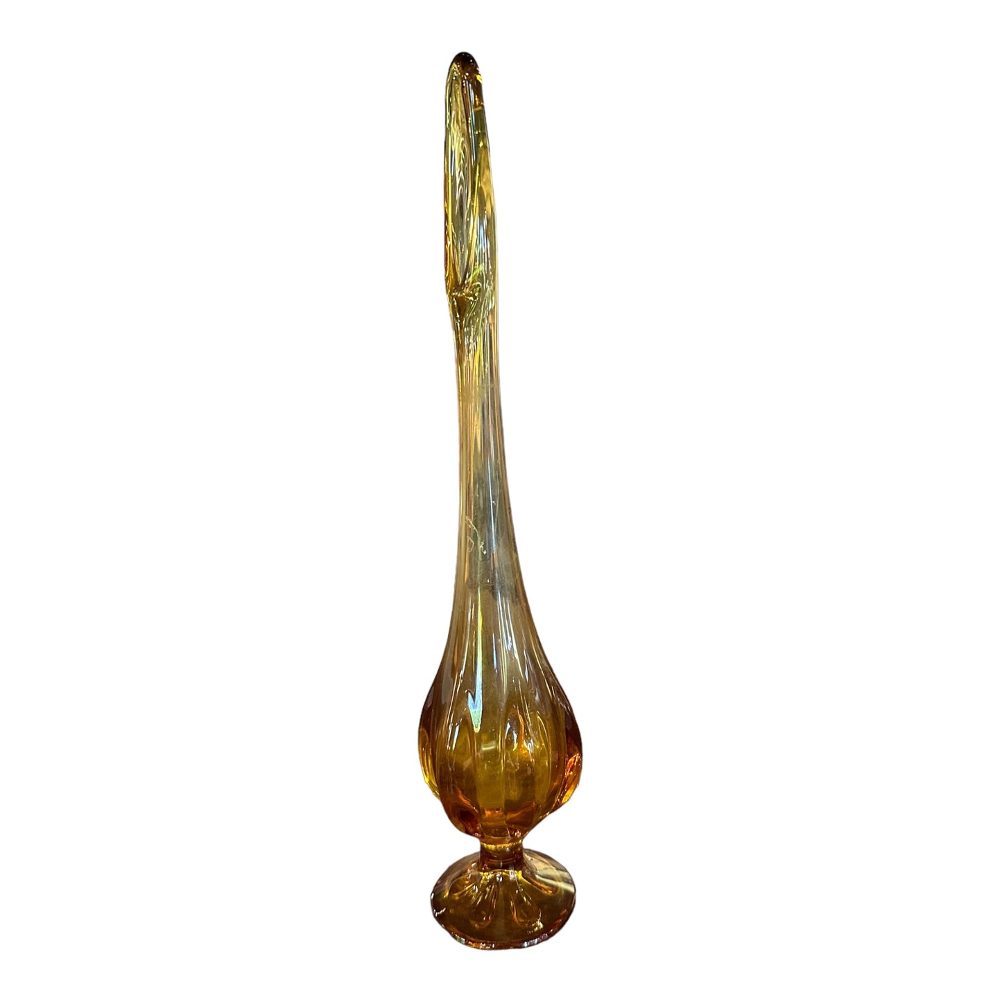 17" AMBER LE SMITH GLASS SWUNG VASE