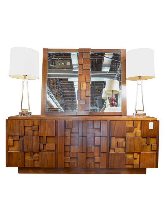 LANE BRUTALIST LONG DRESSER  AND MIRROR - STACCATO BY LANE
