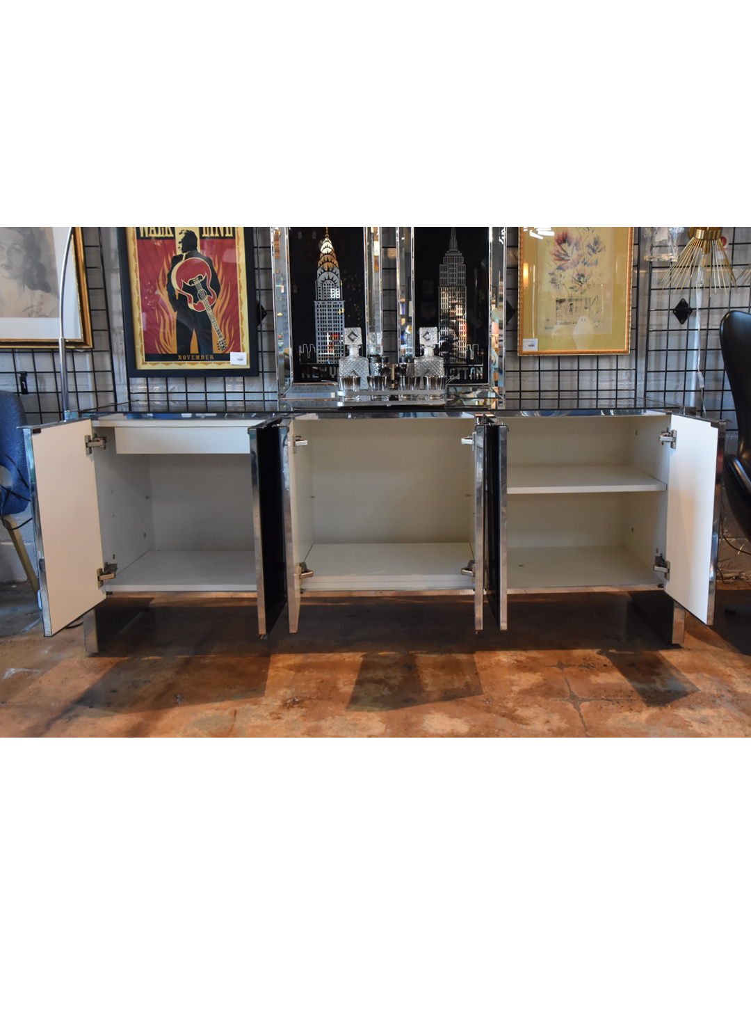 Postmodern Smoke Glass and Chrome Credenza