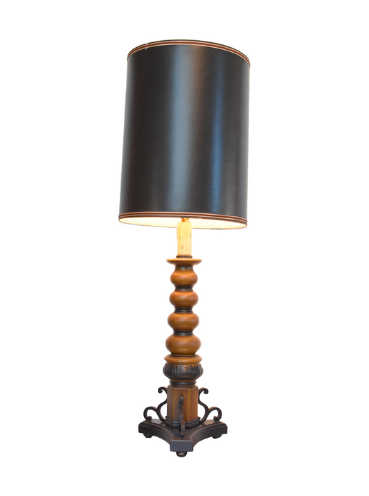 Midcentury Modern Hardwood and Wrought Iron Lamp