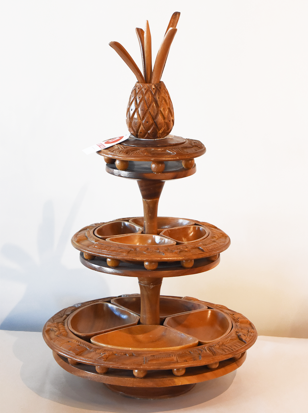 3 Tiered Monkey Pod Lazy Susan Serving Piece