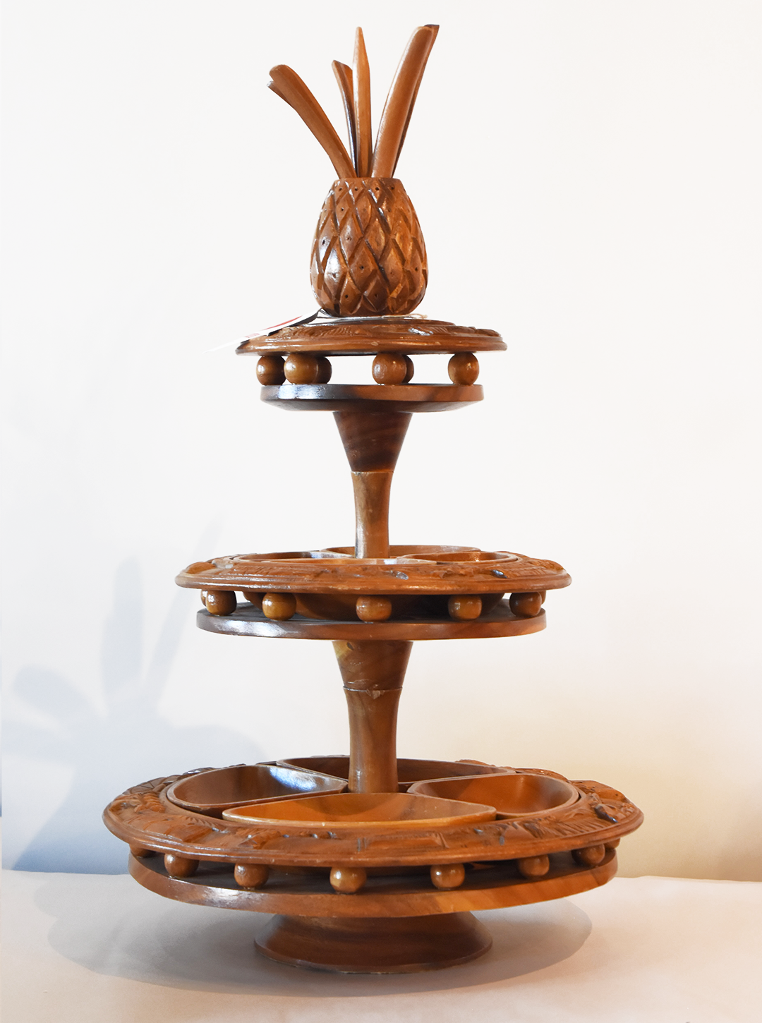 3 Tiered Monkey Pod Lazy Susan Serving Piece