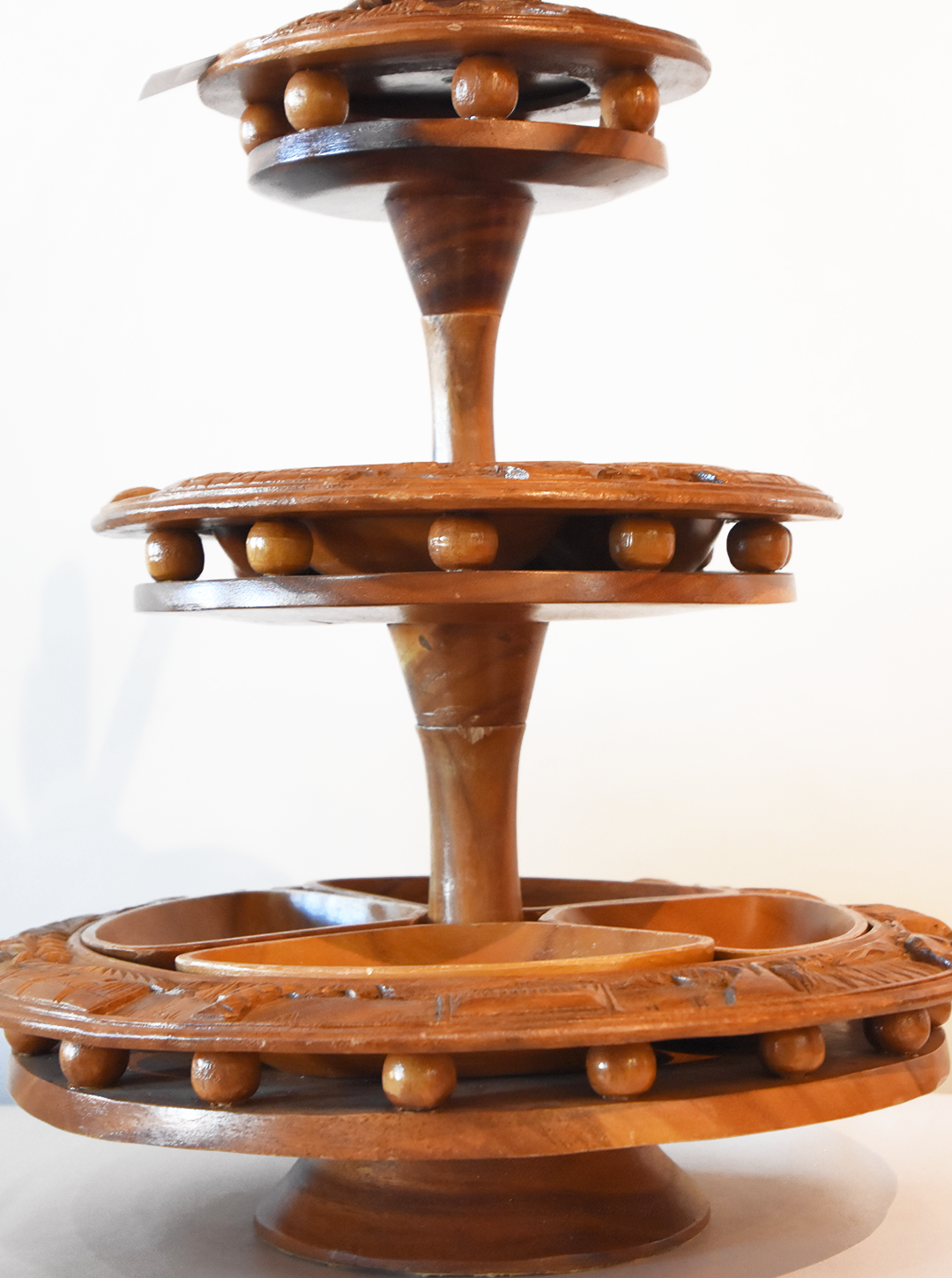 3 Tiered Monkey Pod Lazy Susan Serving Piece