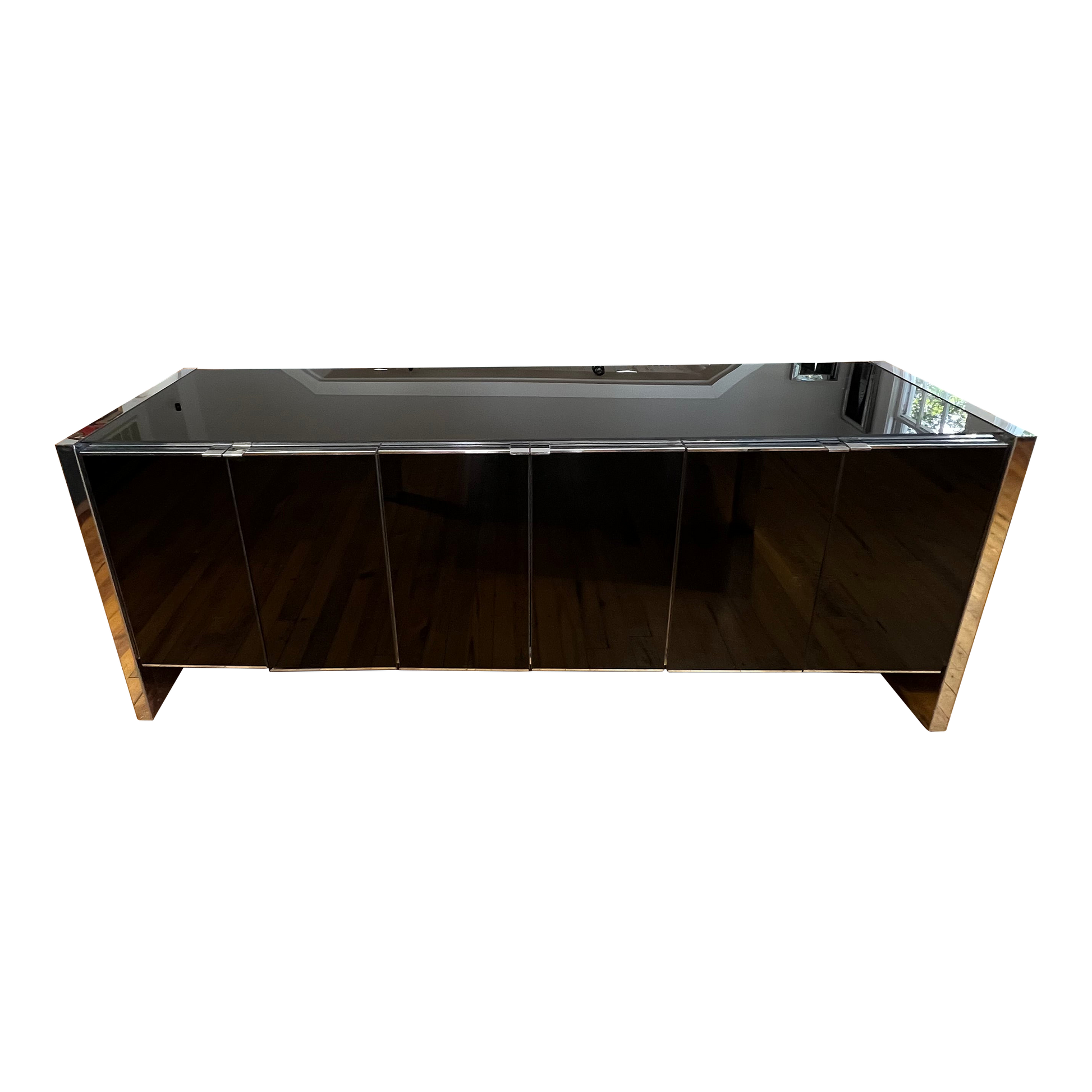 Postmodern Smoke Glass and Chrome Credenza