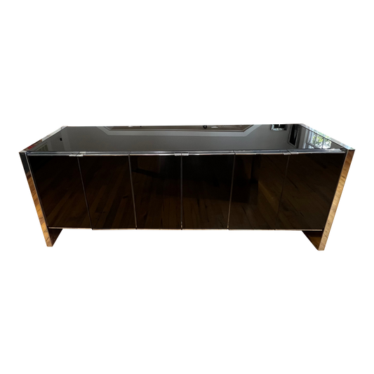 Postmodern Smoke Glass and Chrome Credenza