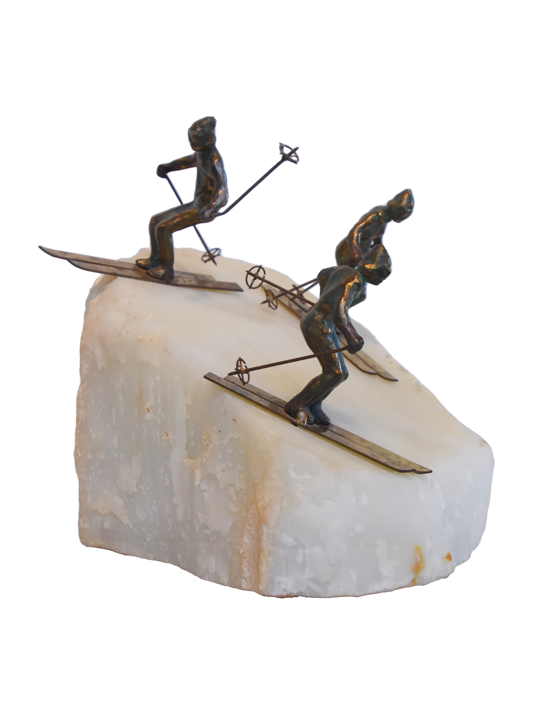 Sculpture of Skiers on Onyx by Curtis Jere