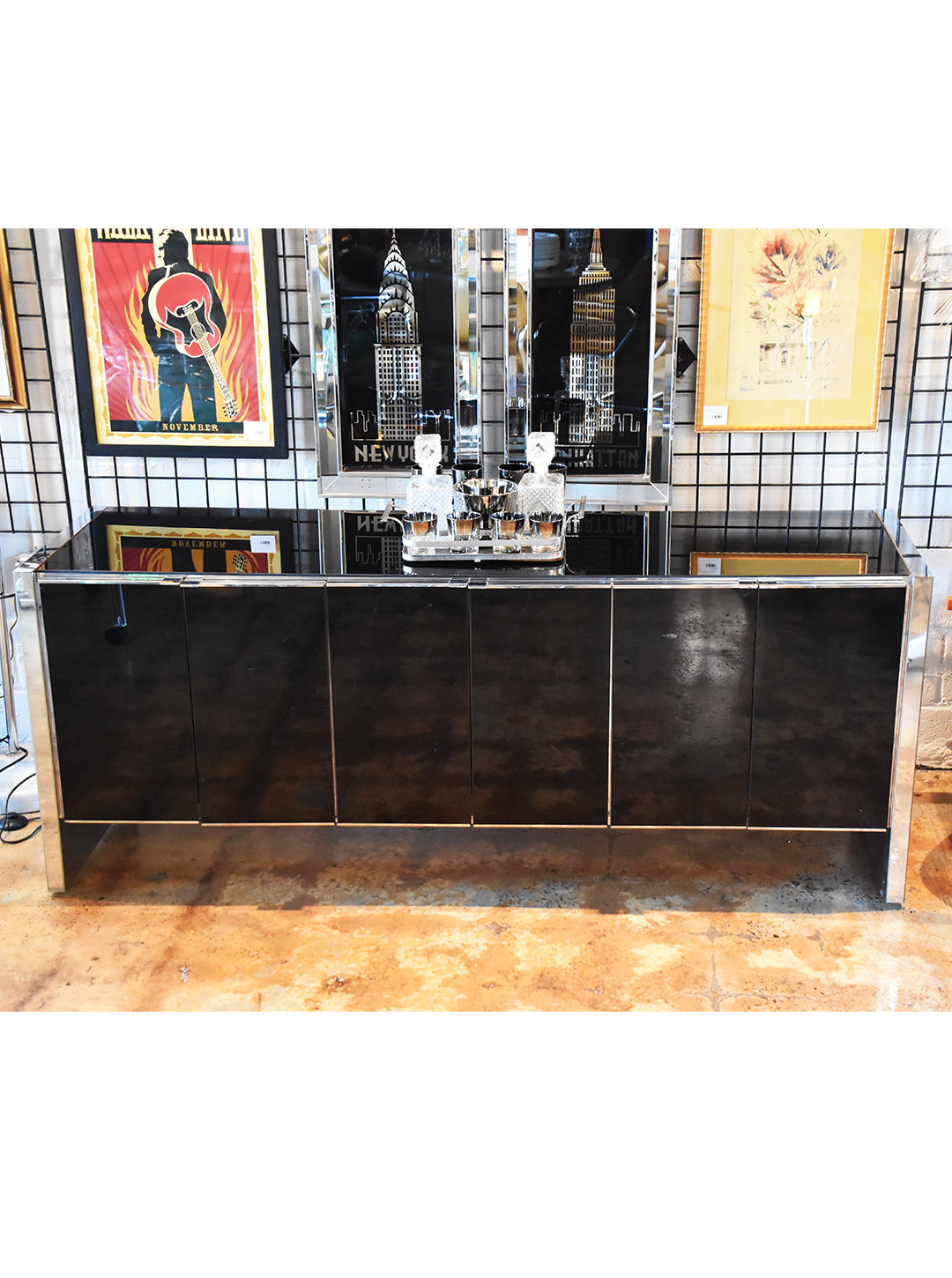 Postmodern Smoke Glass and Chrome Credenza