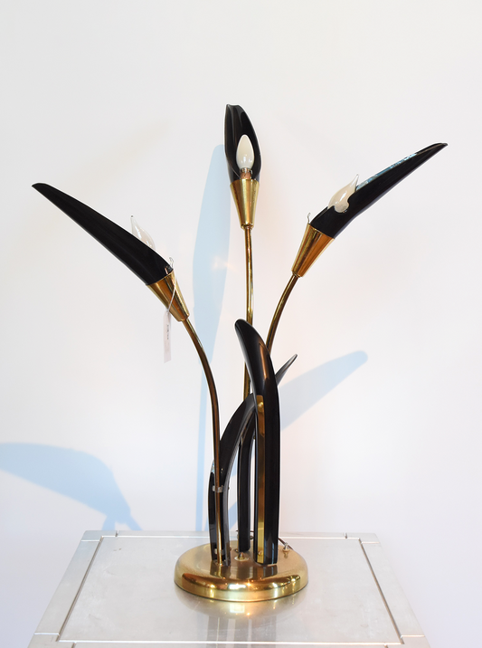 Black lucite and brass Art Deco style Triple Tulip Lamp
